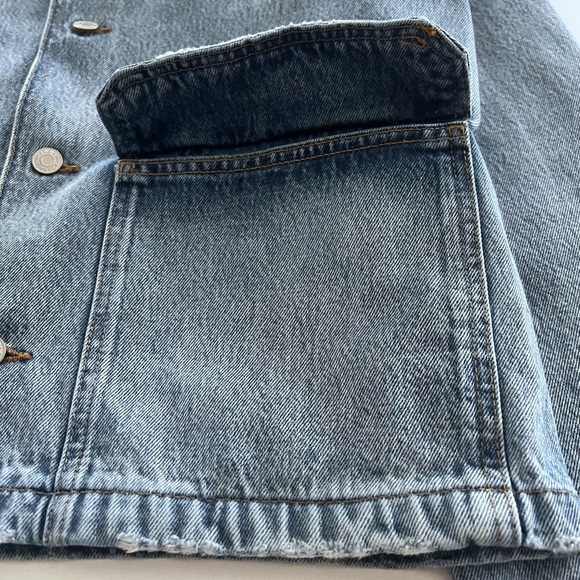 Zara Denim Utility Jacket Boxy Fit Rigid Cotton Mens Size Large - Picture 3 of 11